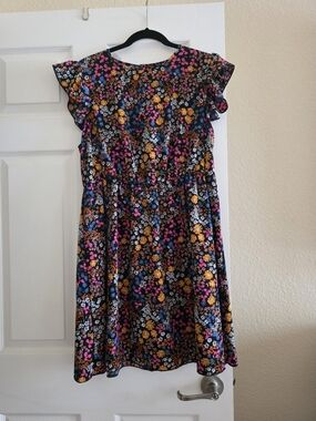 Black Floral Print Dress with Multicolor Flowers